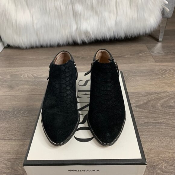 Senso Britney V Boots Booties Biker Moto Snakeskin Embossed Zipper Leather Black - Picture 2 of 16